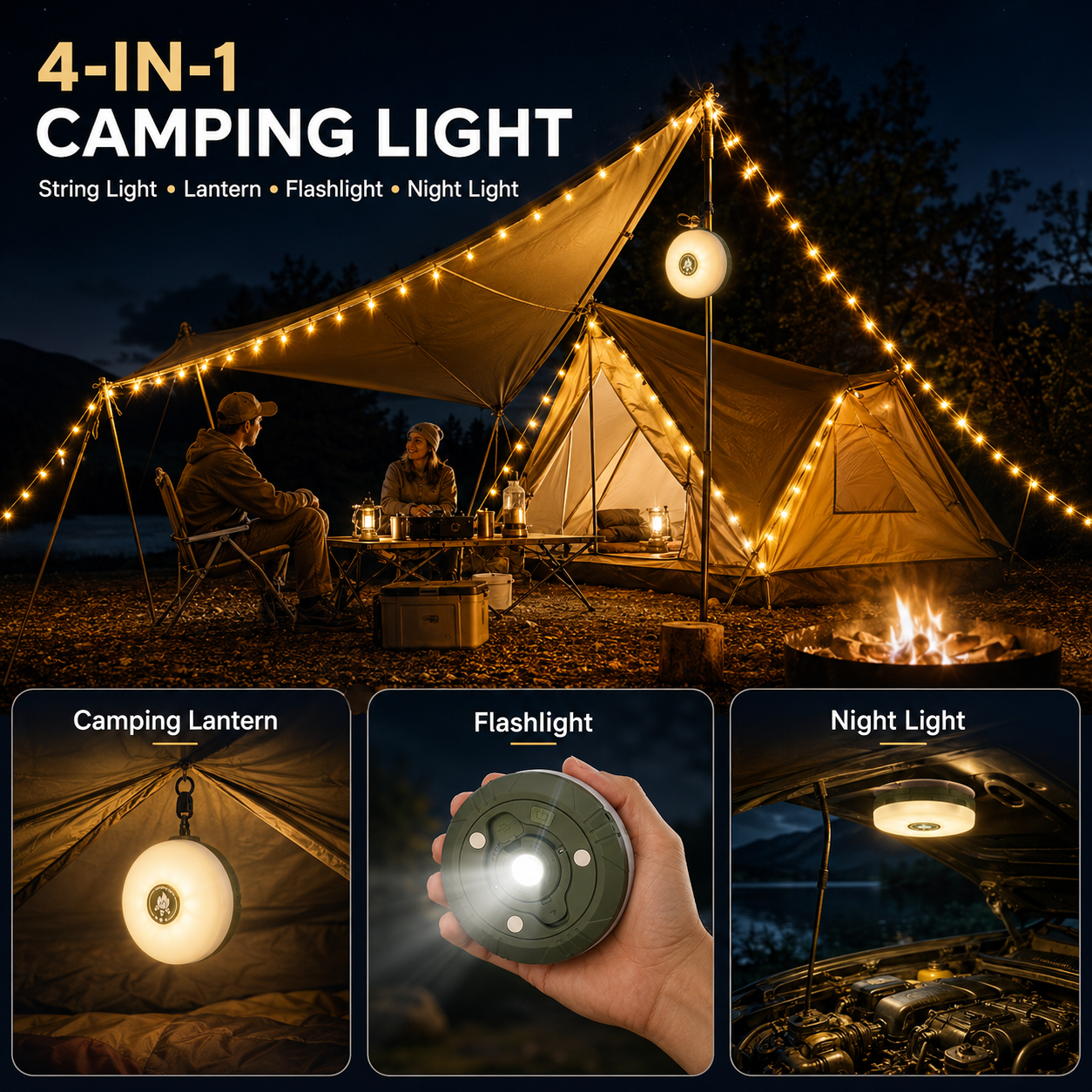 Magnetic Camping String Lights With Power Bank