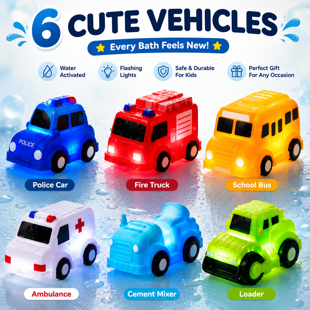 🚗 6-Piece Light-Up Vehicle Set