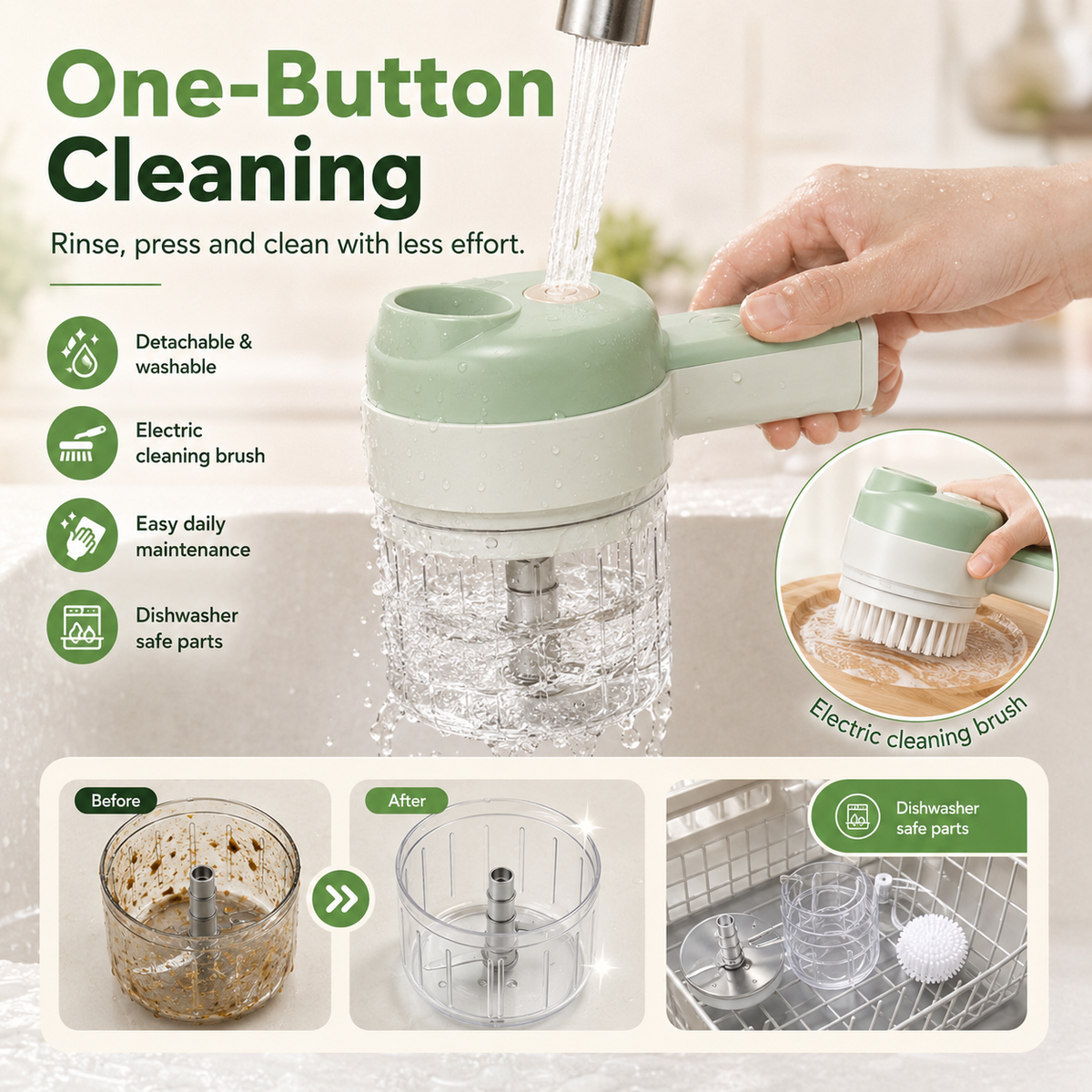 4‑in‑1 Handheld Electric Food Chopper‑ USB Rechargeable Mini Blender with Open Feeding Port