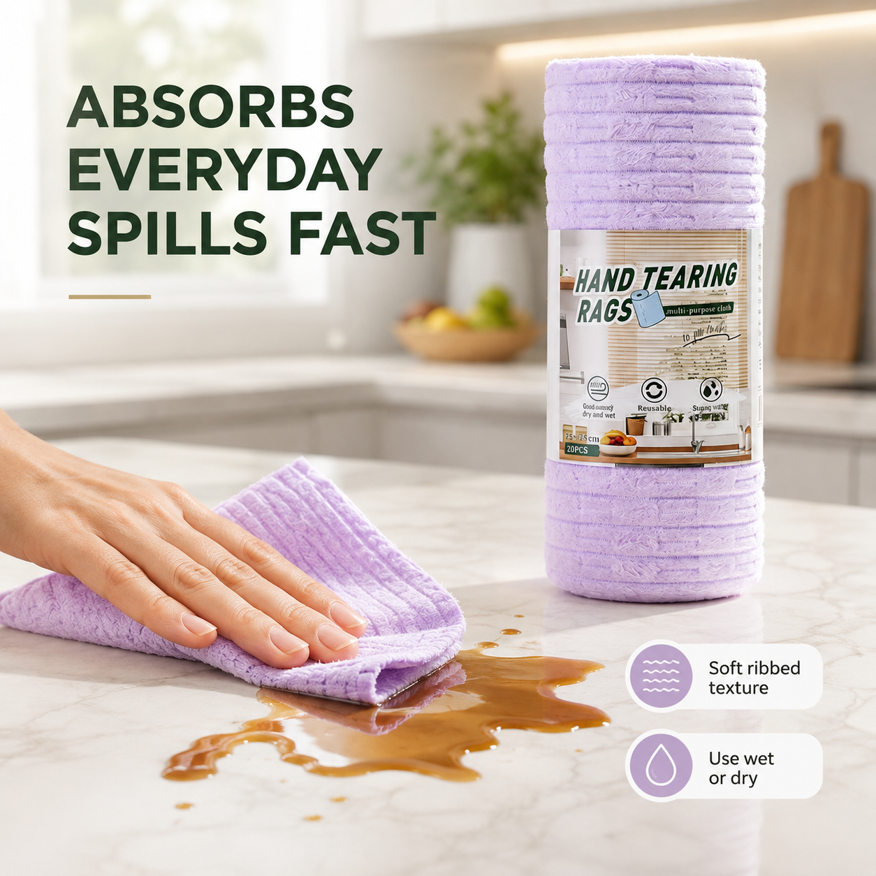 Multipurpose Reusable Tear-Off Cleaning Cloth Roll