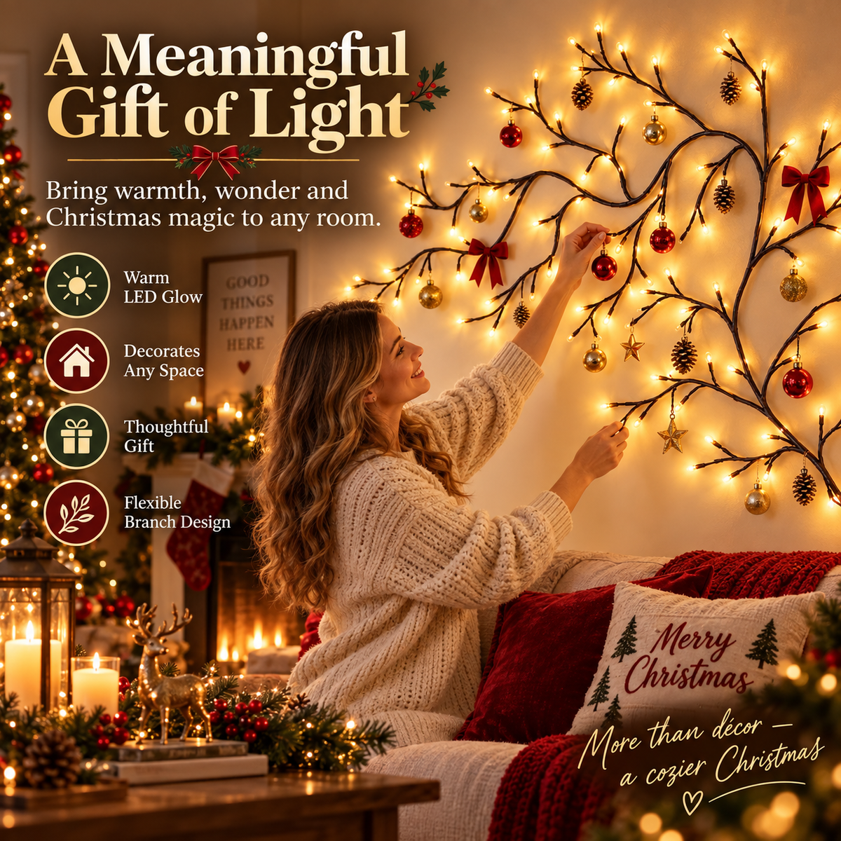 ✨ Flexible LED Branch Lights | Remote-Controlled Holiday Wall Decor