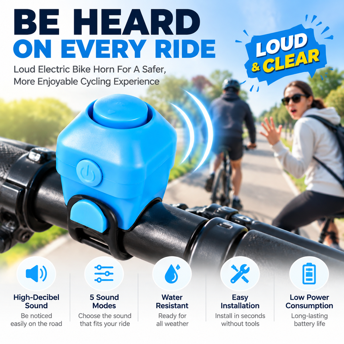 Wireless Bike Electric Bell – Loud Safety Horn With 5 Sound Modes For Safer Cycling