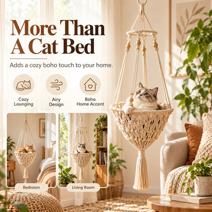 Handwoven Cotton-Rope Hanging Cat Bed for Cozy Elevated Rest