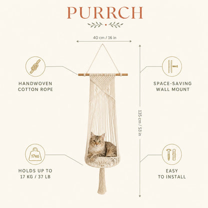Handwoven Cotton-Rope Hanging Cat Bed for Cozy Elevated Rest
