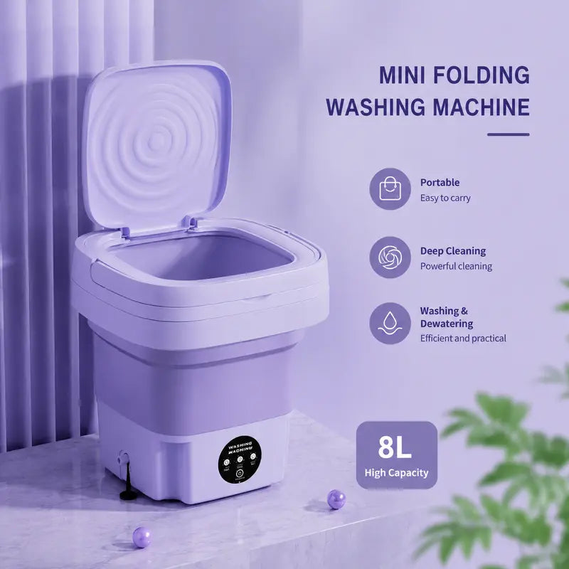🧺 8L Portable Foldable Washing Machine with Spin Dryer – Compact Washer for Underwear & Socks