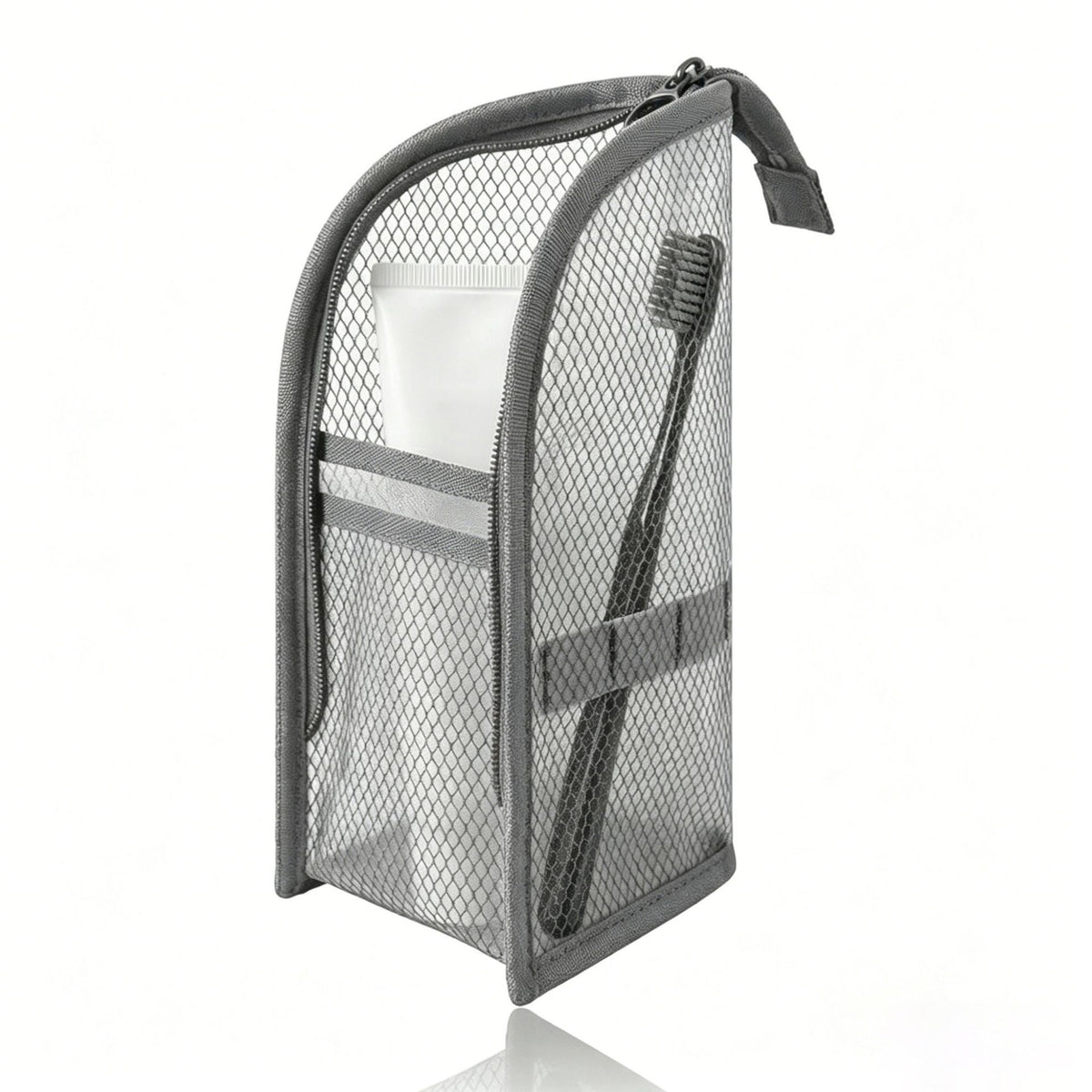 Mesh Zipper Toiletry Storage Pouch - Multi-Pocket Travel Cosmetic Organizer Bag