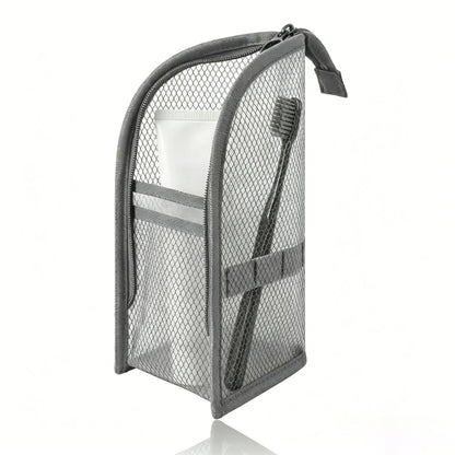 Mesh Zipper Toiletry Storage Pouch - Multi-Pocket Travel Cosmetic Organizer Bag