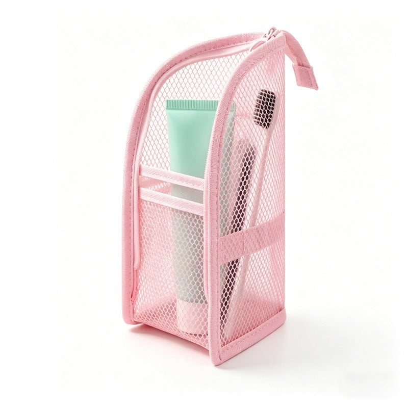 Mesh Zipper Toiletry Storage Pouch - Multi-Pocket Travel Cosmetic Organizer Bag