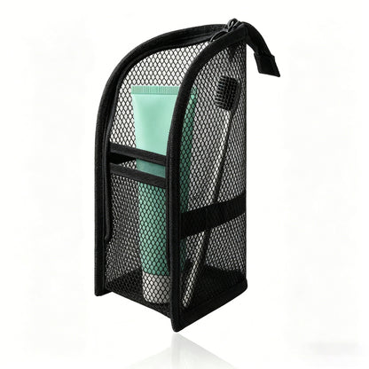 Mesh Zipper Toiletry Storage Pouch - Multi-Pocket Travel Cosmetic Organizer Bag