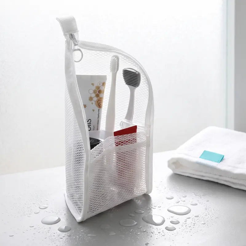 Mesh Zipper Toiletry Storage Pouch - Multi-Pocket Travel Cosmetic Organizer Bag