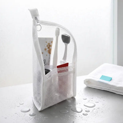 Mesh Zipper Toiletry Storage Pouch - Multi-Pocket Travel Cosmetic Organizer Bag