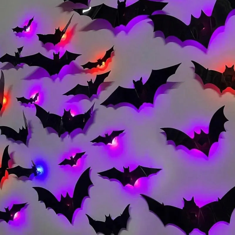🦇 3D Bat Light Set – Spooky Wall Decor, Easy Stick, 12/24ct