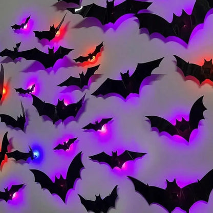 🦇 3D Bat Light Set – Spooky Wall Decor, Easy Stick, 12/24ct