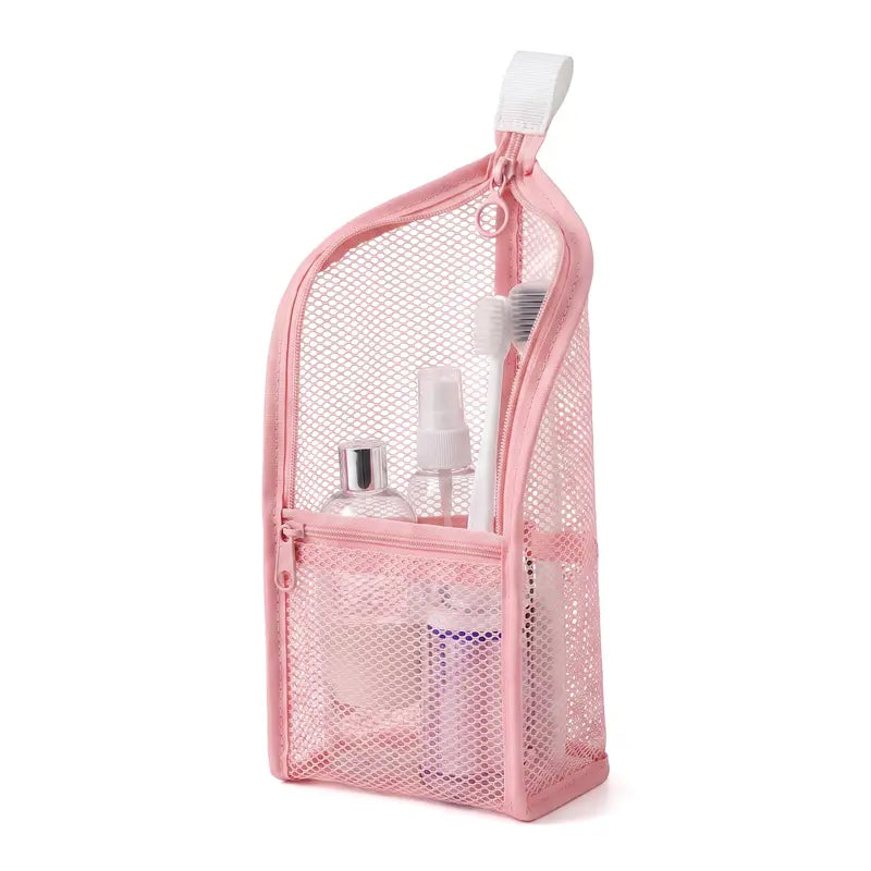 Mesh Zipper Toiletry Storage Pouch - Multi-Pocket Travel Cosmetic Organizer Bag