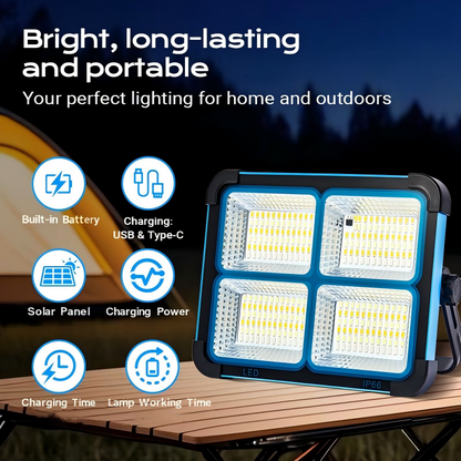 Solar Rechargeable LED Work Light - 288 Super Bright 5730 Beads Floodlight