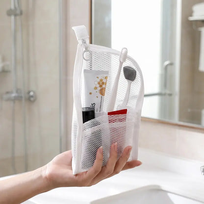 Mesh Zipper Toiletry Storage Pouch - Multi-Pocket Travel Cosmetic Organizer Bag