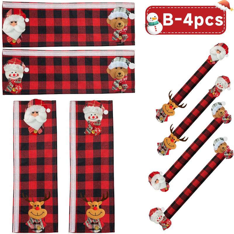 2/4/6PCS Plush Christmas Refrigerator Door Handle Covers - Red and Black Plaid Wraps🎄