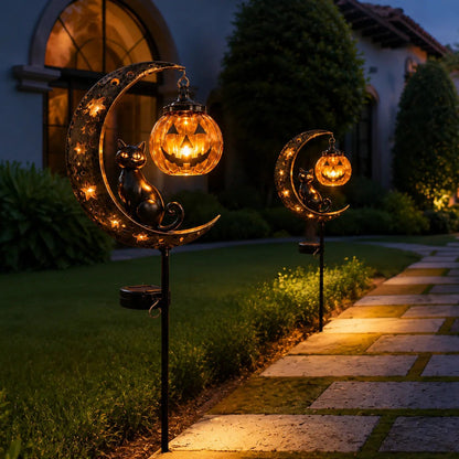 👻Solar Halloween Garden Stake Light with Black Cat & Pumpkin