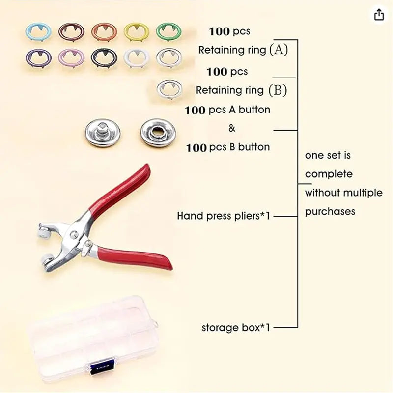100PCS Metal Snap Button Kit with Pliers