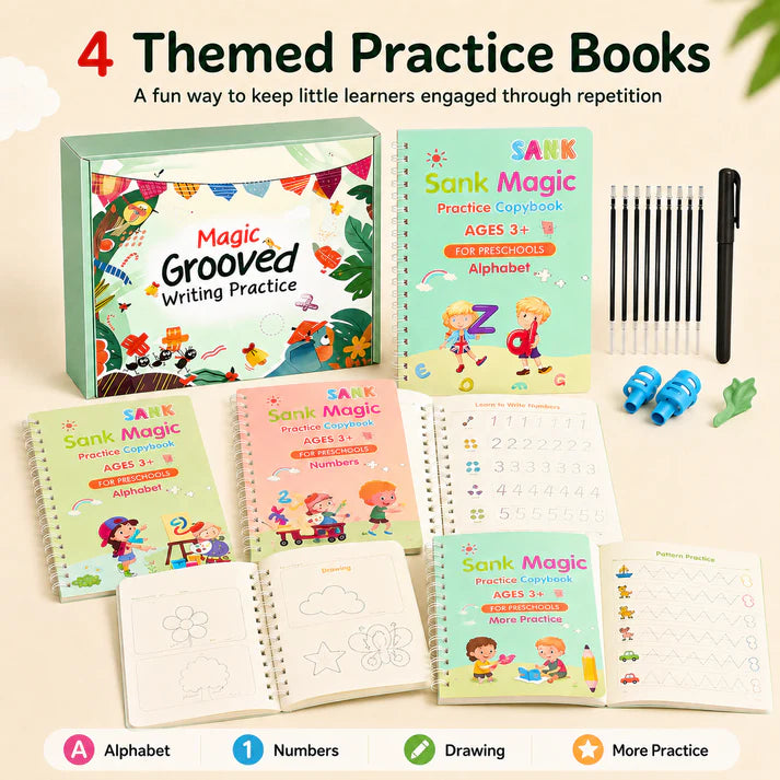 MagicBook | Kids Practice Copybook Set (4Pcs/Set)