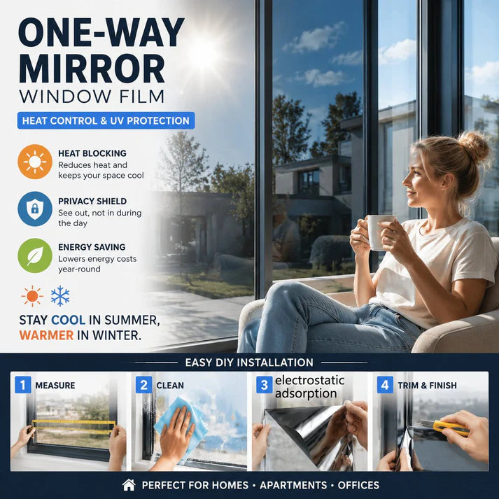 ☀️ One-Way Mirror Window Film – Heat Control & UV Protection
