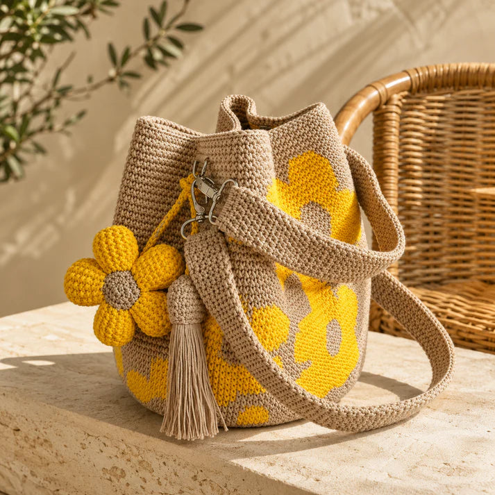 Handwoven Flower Bucket Bag
