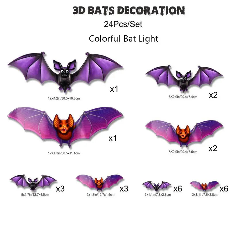 🦇 3D Bat Light Set – Spooky Wall Decor, Easy Stick, 12/24ct