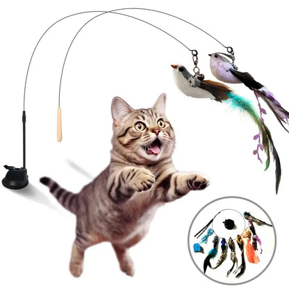Suction Cup Handheld Cat Feather Toys