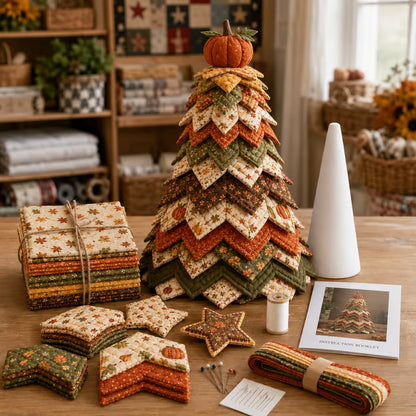 Americana Christmas Tree Quilt Kit – Easy Layered Fabric Holiday Décor for Quilting Lovers