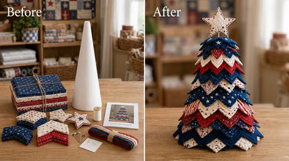 Americana Christmas Tree Quilt Kit – Easy Layered Fabric Holiday Décor for Quilting Lovers