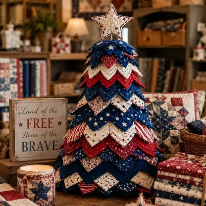 Americana Christmas Tree Quilt Kit – Easy Layered Fabric Holiday Décor for Quilting Lovers