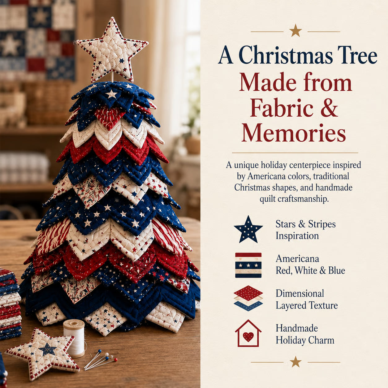 Americana Christmas Tree Quilt Kit – Easy Layered Fabric Holiday Décor for Quilting Lovers