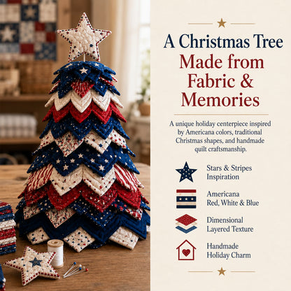 Americana Christmas Tree Quilt Kit – Easy Layered Fabric Holiday Décor for Quilting Lovers