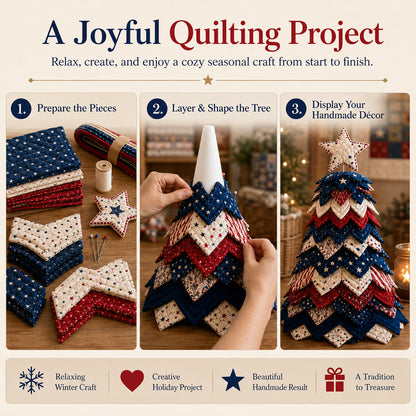 Americana Christmas Tree Quilt Kit – Easy Layered Fabric Holiday Décor for Quilting Lovers