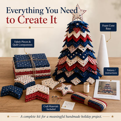 Americana Christmas Tree Quilt Kit – Easy Layered Fabric Holiday Décor for Quilting Lovers