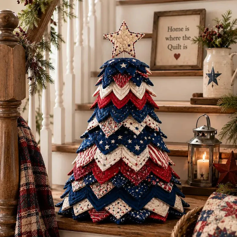 Americana Christmas Tree Quilt Kit – Easy Layered Fabric Holiday Décor for Quilting Lovers