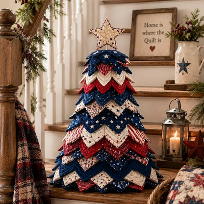Americana Christmas Tree Quilt Kit – Easy Layered Fabric Holiday Décor for Quilting Lovers