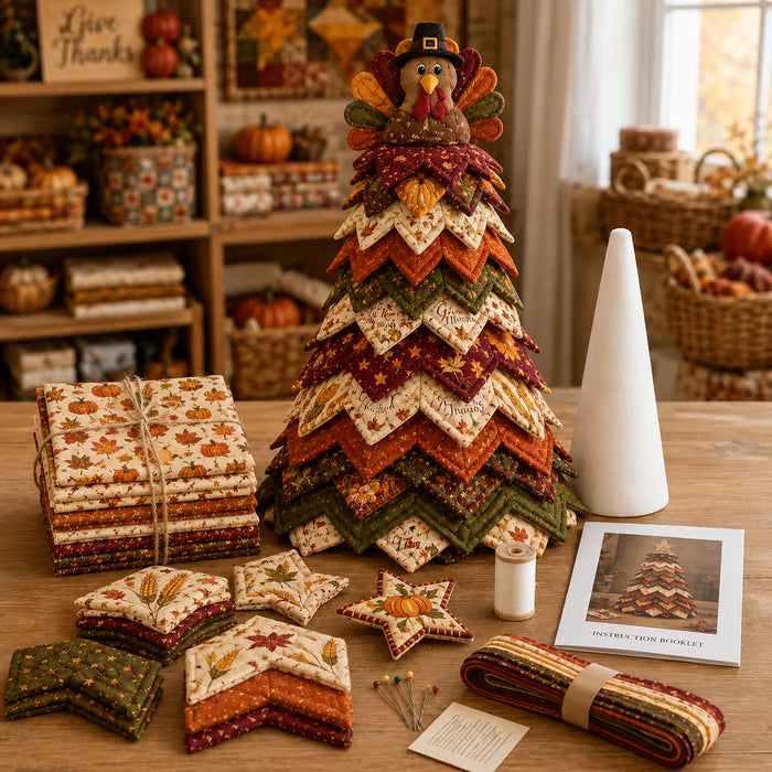 Americana Christmas Tree Quilt Kit – Easy Layered Fabric Holiday Décor for Quilting Lovers