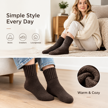 5 Pairs Women's Classical Mid-Calf Polyester Knitting Socks - Simple, Casual, Minimalist, Cozy, Soft🧦