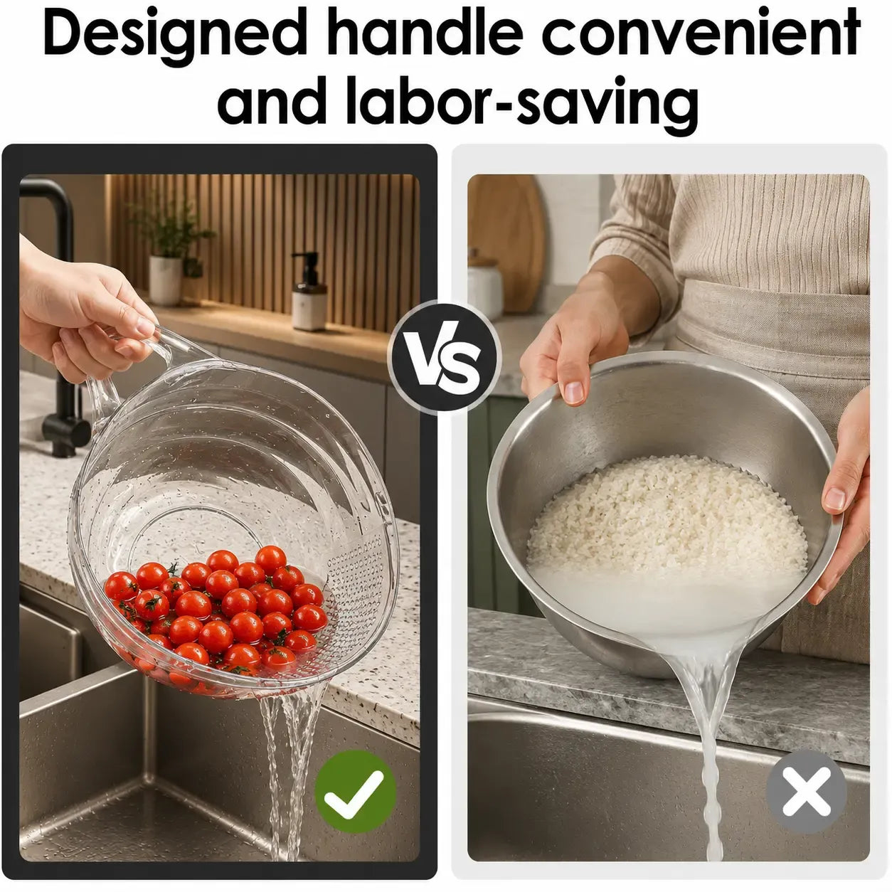 Aesthetic Multifunctional Rice Strainer with Handle for Rice, Fruits, Vegetables & Pasta