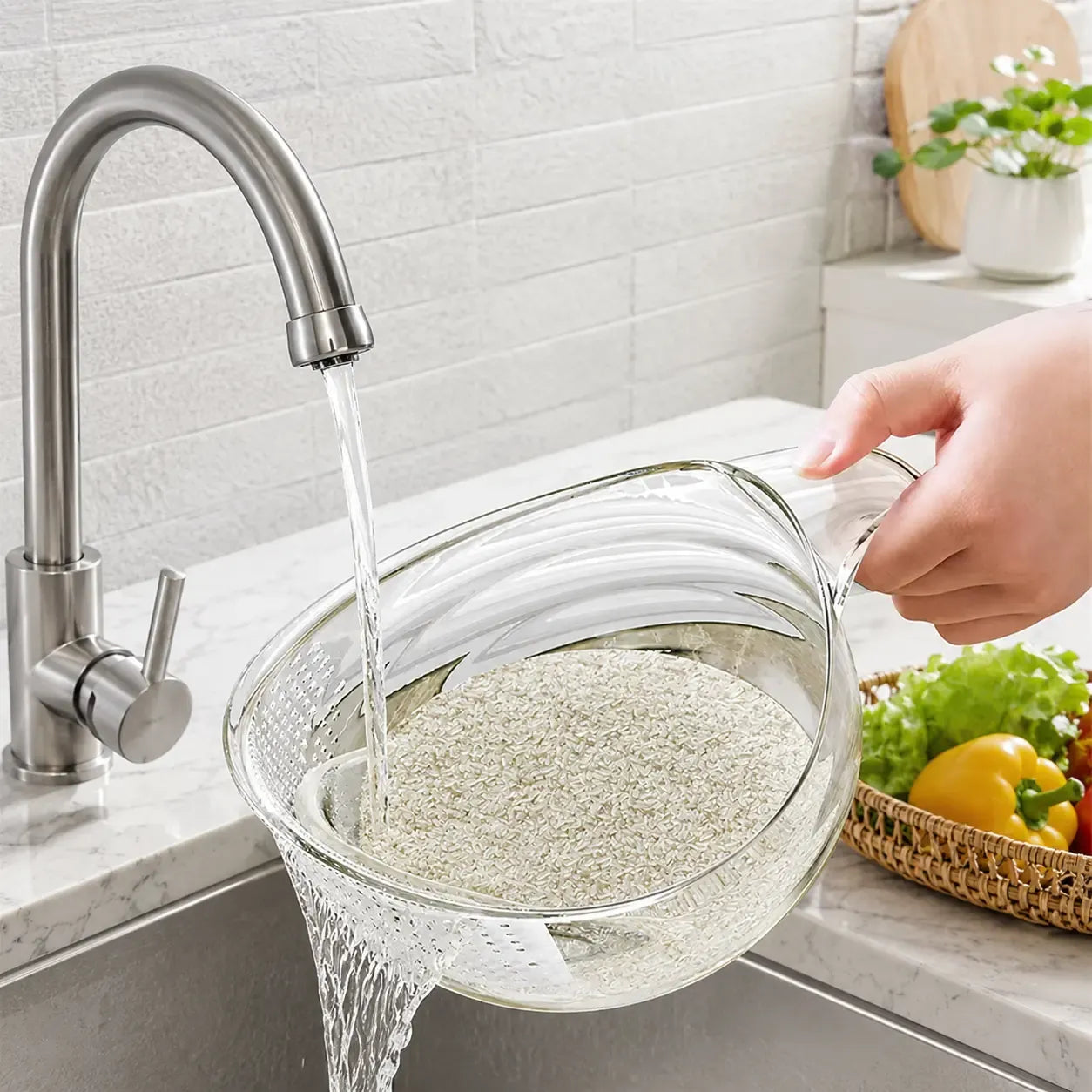 Aesthetic Multifunctional Rice Strainer with Handle for Rice, Fruits, Vegetables & Pasta