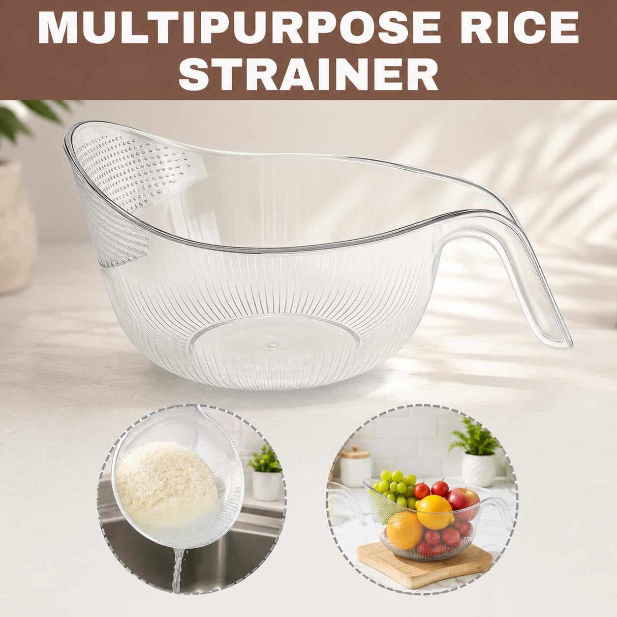 Aesthetic Multifunctional Rice Strainer with Handle for Rice, Fruits, Vegetables & Pasta