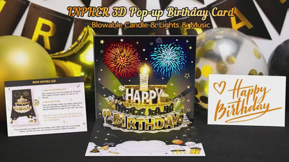 🎂🎉Birthday Cards With Fireworks & Pop Up Cake & Blow-able Music
