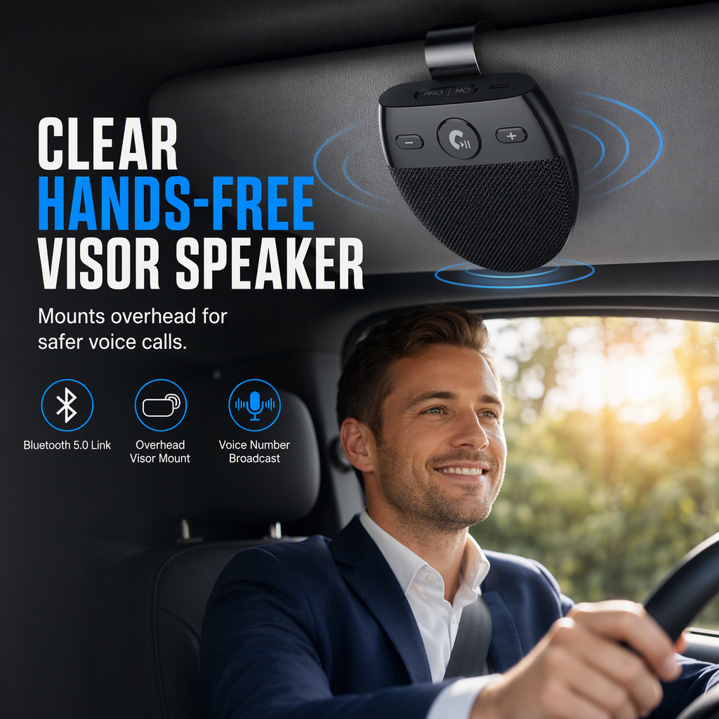 Car Sun Visor Bluetooth Speakerphone – Vibration Auto Power On, Hands-Free Calls 📞